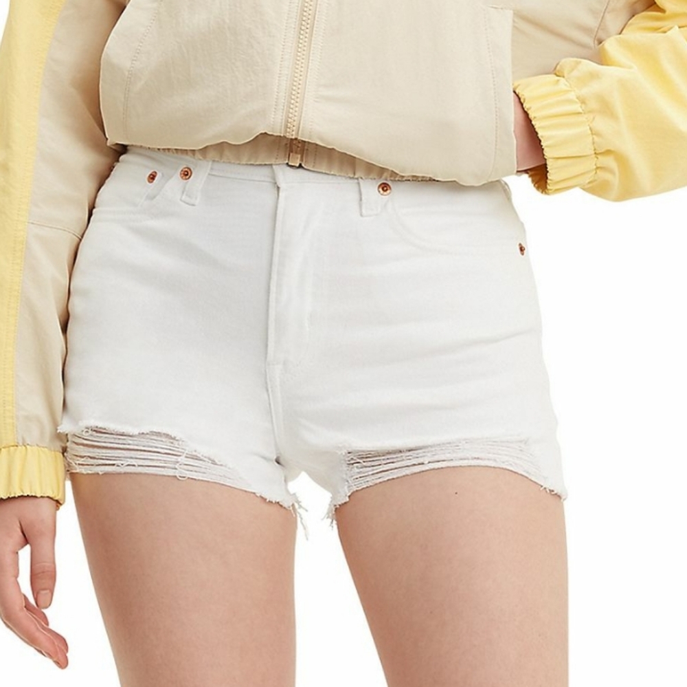 Levi's High-Rise distressed jeans Denim shorts White Size 12